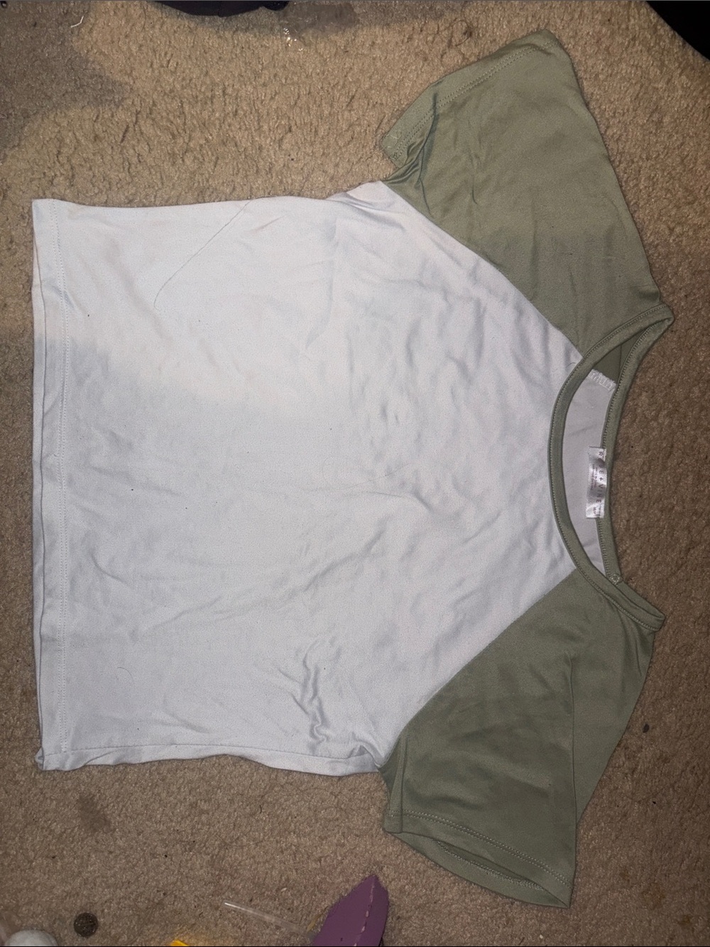 Two-Tone Raglan Tee White and Olive Green